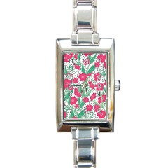 Flora Floral Flower Flowers Pattern Rectangle Italian Charm Watch