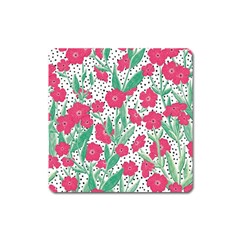 Flora Floral Flower Flowers Pattern Square Magnet