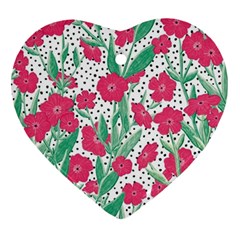 Flora Floral Flower Flowers Pattern Heart Ornament (two Sides)