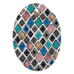 Diamond Shapes Pattern Oval Ornament (two Sides) by Sudhe