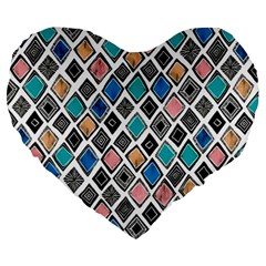 Diamond Shapes Pattern Large 19  Premium Flano Heart Shape Cushions