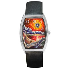 Sci Fi  Landscape Painting Barrel Style Metal Watch