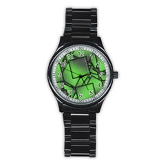 Binary Digitization Null Green Stainless Steel Round Watch by HermanTelo