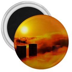 City Sun Clouds Smog Sky Yellow 3  Magnets by Simbadda