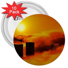 City Sun Clouds Smog Sky Yellow 3  Buttons (10 Pack)  by Simbadda