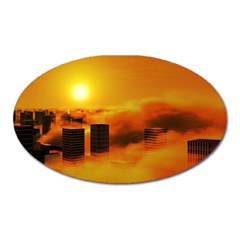 City Sun Clouds Smog Sky Yellow Oval Magnet by Simbadda