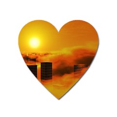 City Sun Clouds Smog Sky Yellow Heart Magnet by Simbadda