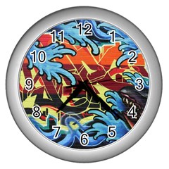 Graffiti Colourful Street Art Art Wall Clock (silver)