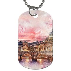 City Buildings Bridge Water River Dog Tag (two Sides) by Simbadda