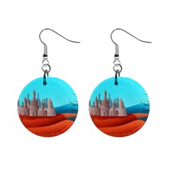 Castle Landscape Mountains Hills Mini Button Earrings by Simbadda
