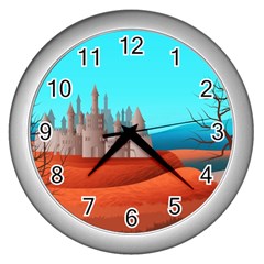 Castle Landscape Mountains Hills Wall Clock (silver)