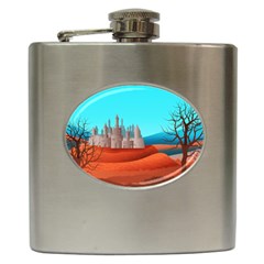 Castle Landscape Mountains Hills Hip Flask (6 Oz) by Simbadda