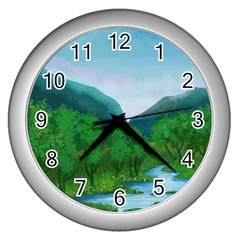 Landscape Nature Art Trees Water Wall Clock (silver)