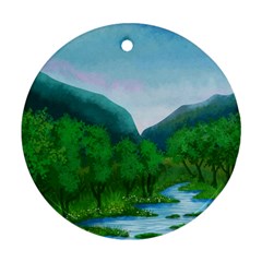 Landscape Nature Art Trees Water Round Ornament (two Sides)