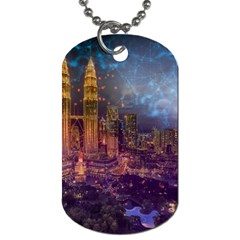 City Lights Skyline Buildings Dog Tag (two Sides) by Simbadda