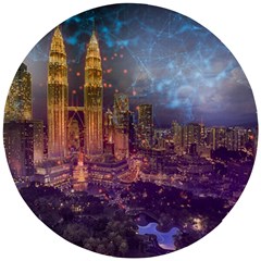 City Lights Skyline Buildings Wooden Puzzle Round by Simbadda