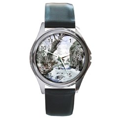 Tree Waterfall Landscape Nature Round Metal Watch by Simbadda