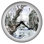 Tree Waterfall Landscape Nature Wall Clock (Silver) Front