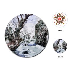 Tree Waterfall Landscape Nature Playing Cards Single Design (round) by Simbadda