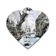 Tree Waterfall Landscape Nature Dog Tag Heart (two Sides) by Simbadda