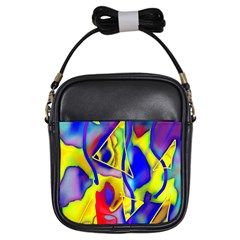 Yellow Triangles Abstract Girls Sling Bag by bloomingvinedesign