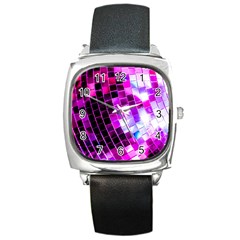 Purple Disco Ball Square Metal Watch by essentialimage