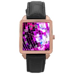 Purple Disco Ball Rose Gold Leather Watch 