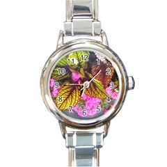 Coleus & Petunia Round Italian Charm Watch by Riverwoman