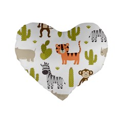 Cute Safari Animals Seamless Pattern Standard 16  Premium Heart Shape Cushions by Vaneshart