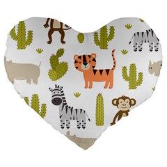 Cute Safari Animals Seamless Pattern Large 19  Premium Heart Shape Cushions