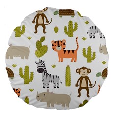 Cute Safari Animals Seamless Pattern Large 18  Premium Flano Round Cushions by Vaneshart