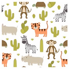 Cute Safari Animals Seamless Pattern Wooden Puzzle Square by Vaneshart