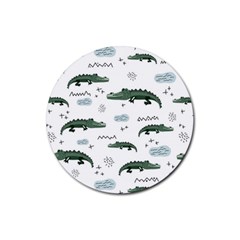 Vector Seamless Pattern With Cute Crocodiles Rubber Coaster (round)  by Vaneshart