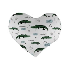 Vector Seamless Pattern With Cute Crocodiles Standard 16  Premium Heart Shape Cushions