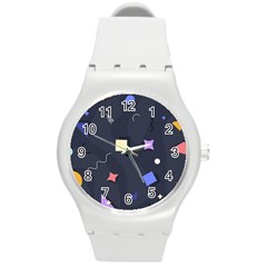 Memphis Pattern With Geometric Shapes Round Plastic Sport Watch (m)