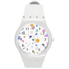 Memphis Pattern With Geometric Shapes Round Plastic Sport Watch (m)