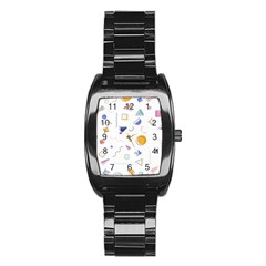 Memphis Pattern With Geometric Shapes Stainless Steel Barrel Watch by Vaneshart