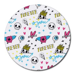 Emo Teens Doodle Seamless Round Mousepads