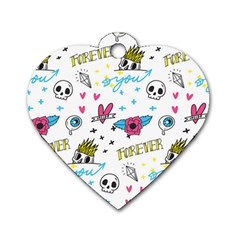 Emo Teens Doodle Seamless Dog Tag Heart (one Side) by Vaneshart