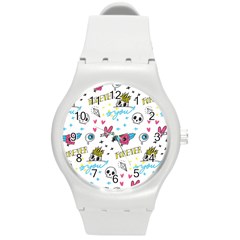 Emo Teens Doodle Seamless Round Plastic Sport Watch (m) by Vaneshart