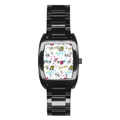 Emo Teens Doodle Seamless Stainless Steel Barrel Watch