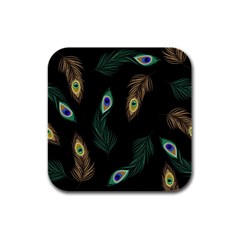 Seamless Pattern With Peacock Feather Rubber Square Coaster (4 Pack) 