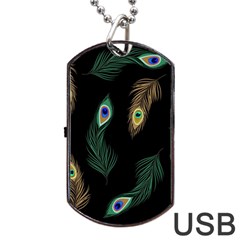 Seamless Pattern With Peacock Feather Dog Tag Usb Flash (two Sides)