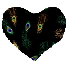 Seamless Pattern With Peacock Feather Large 19  Premium Heart Shape Cushions by Vaneshart