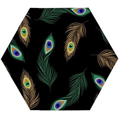Seamless Pattern With Peacock Feather Wooden Puzzle Hexagon