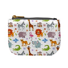 Children Seamless Wallpaper With Cute Funny Baby Savanna Animals Mini Coin Purse