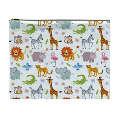 Children Seamless Wallpaper With Cute Funny Baby Savanna Animals Cosmetic Bag (xl)