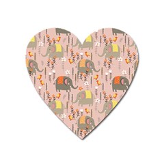 Cute Elephant Wild Flower Field Seamless Pattern Heart Magnet by Vaneshart