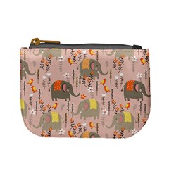 Cute Elephant Wild Flower Field Seamless Pattern Mini Coin Purse