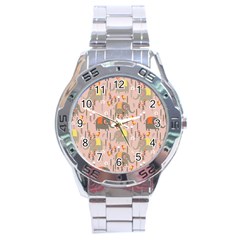 Cute Elephant Wild Flower Field Seamless Pattern Stainless Steel Analogue Watch